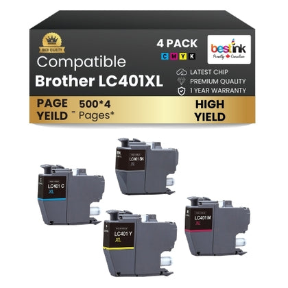 Brother LC401XL Compatible Ink Cartridge BK/C/M/Y (4 Pack )  High Yield
