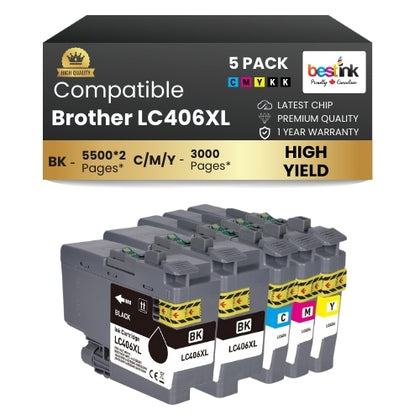 Brother LC406XL Compatible Ink Cartridge BK/C/M/Y ( 5 Pack ) High Yield