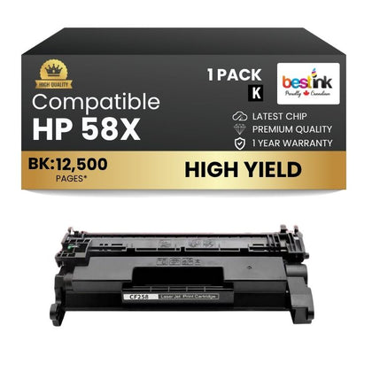 Compatible HP 58X CF258X Black Toner Cartridge High Yield - With Chip (1 Pack)