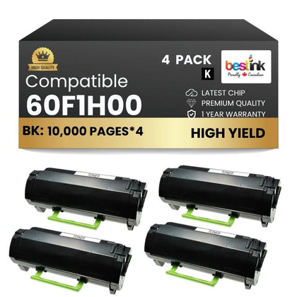 Compatible Lexmark  60F1H00 Black Toner Cartridge 4 Pack