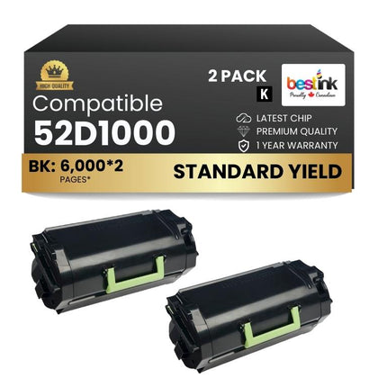 Compatible Lexmark  52D1000 Black Toner 2 Pack
