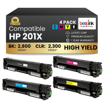 HP 201X Compatible Toner Cartridge Combo High Yield BK/C/M/Y (4 Pack)