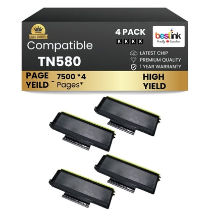 Brother TN580 Compatible Black Toner Cartridge High Yield (4 Pack)