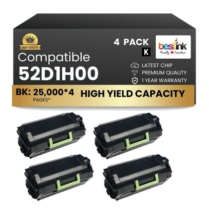 Compatible Lexmark  52D1H00 Black Toner 4 Pack