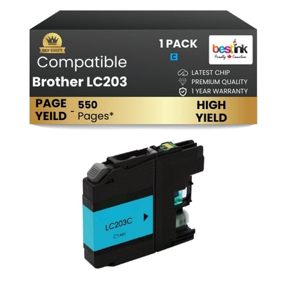 Brother LC203 Compatible Ink Cartridge Cyan ( 1 Pack ) High Yield