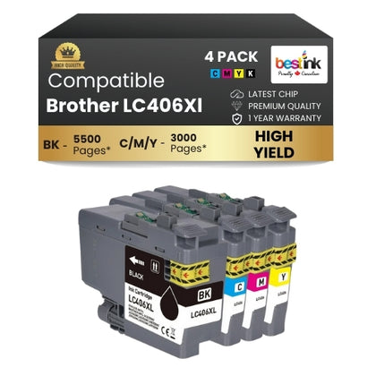 Brother LC406XL Compatible Ink Cartridge BK/C/M/Y ( 4 Pack ) High Yield