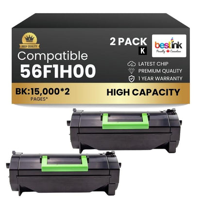 Compatible Lexmark 56F1H00 Black Toner Cartridge 2 Pack