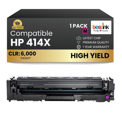 Compatible HP 414X W2023X Magenta Toner Cartridge Combo High Yield - With Chip