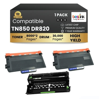 Brother TN850 DR820 Compatible Black 2 Toner Cartridge & 1 Drum ( Combo )High Yield