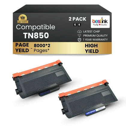 Brother TN850 Compatible Black Toner Cartridge ( 2 Pack ) High Yield