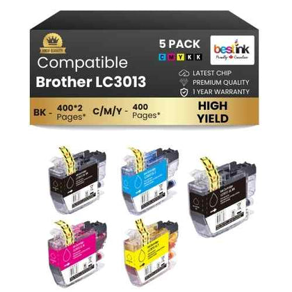Brother LC3013XL Compatible Ink Cartridge BK/C/M/Y ( 5 Pack ) High Yield