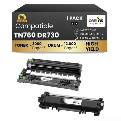 Compatible Brother TN760 DR730 Toner Cartridge & Drum Unit Black High-Yield ( 1 Pack )