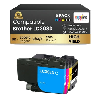 Brother LC3033XXL Compatible Ink Cartridge BK/C/M/Y ( 5 Pack ) Super High Yield