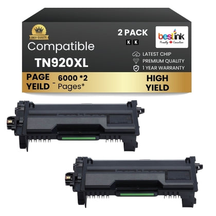 Compatible Brother TN920XL Black Toner Cartridge - High Yield ( 2 Pack )