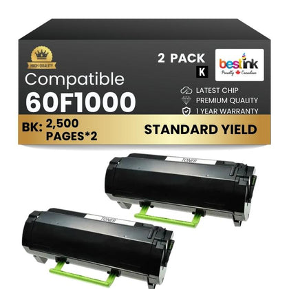 Compatible Lexmark  60F1000 Black Toner Cartridge 2 Pack