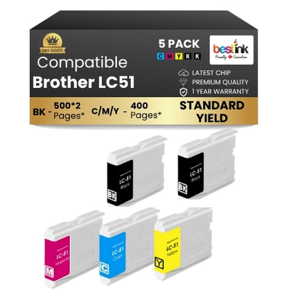 Brother LC51 Compatible Ink Cartridge BK/C/M/Y ( 5 Pack ) Standard Yield