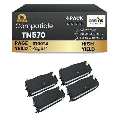 Compatible Brother TN570 Black Toner Cartridge High Yield (4 Pack)