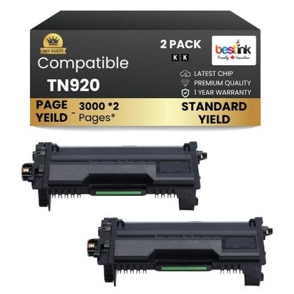 Brother TN920 Black Toner Cartridge ( 2 Pack ) Standard Yield