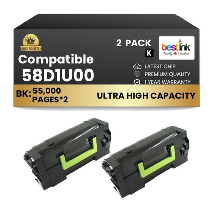 Compatible Lexmark  58D1U00 Black Ultra High Yield Capacity 2 Pack