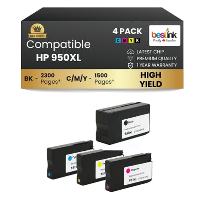 HP 950XL/951XL Compatible Ink Cartridge BK/C/M/Y ( 4 Pack ) High Yield