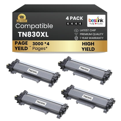 Brother TN830XL Toner Cartridge Black ( 4 Pack ) High Yield