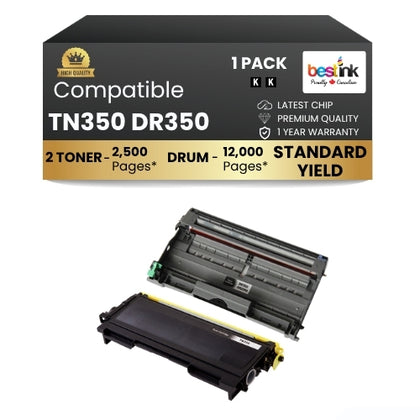 Brother TN350 DR350 Compatible Black Toner Cartridge and Drum Combo