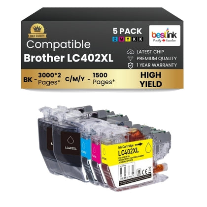 Brother LC402XL Compatible Ink Cartridge BK/C/M/Y ( 5 Pack ) High Yield