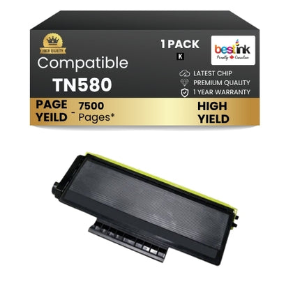 Brother TN580 Compatible Black Toner Cartridge High Yield (1 Pack)