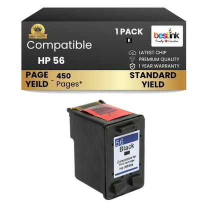HP 56 Compatible Ink Cartridge Black ( 1 Pack ) Standard Yield