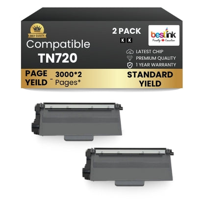 Brother TN720 Compatible Black Toner Cartridge Standard Yield ( 2 Pack )