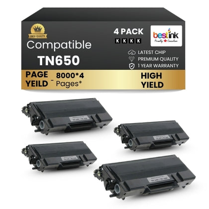 Brother TN650 Compatible Black Toner Cartridge High Yield (4 Pack)