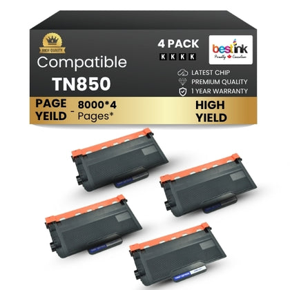 Brother TN850 Compatible Black Toner Cartridge ( 4 Pack ) High Yield