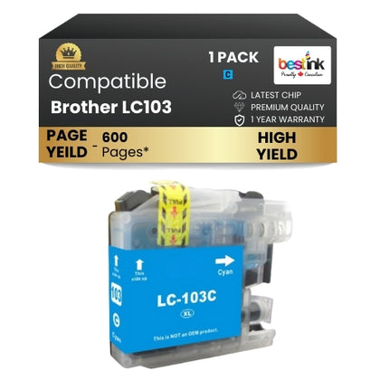 Brother LC103 Compatible Ink Cartridge ( 1 Pack ) Cyan High Yield