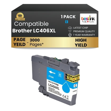 Brother LC406XL Compatible Ink Cartridge Cyan ( 1 Pack ) High Yield