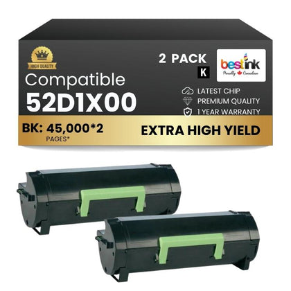 Compatible Lexmark  52D1X00 Black Toner 2 Pack
