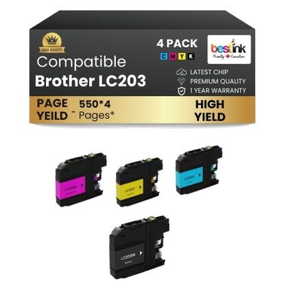 Brother LC203 Compatible Ink Cartridge BK/C/M/Y ( 4 Pack ) High Yield
