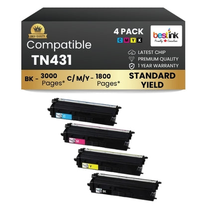 Compatible Brother TN431 Toner Cartridge Combo BK/C/M/Y (4 Pack)