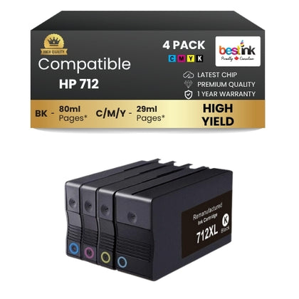 HP 712 Compatible Ink Cartridge BK/C/M/Y ( 4 Pack ) High Yield