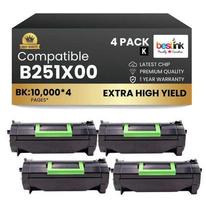 Compatible Lexmark B251X00 Black Toner Cartridge 4 Pack