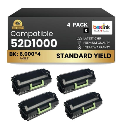 Compatible Lexmark  52D1000 Black Toner 4 Pack