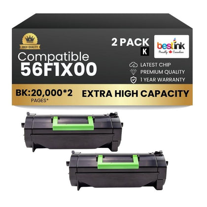 Compatible Lexmark  56F1X00 Black Toner Cartridge 2 Pack