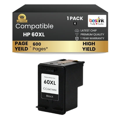 HP 60XL Compatible Ink Cartridge Black ( 1 Pack ) High Yield