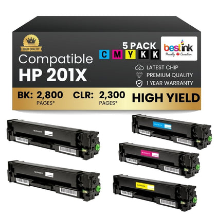 HP 201X Compatible Toner Cartridge Combo High Yield 2BK/C/M/Y (5 Pack)