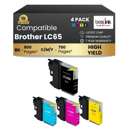 Brother LC65 Compatible Ink Cartridge ( 4 Pack ) BK/C/M/Y High Yield