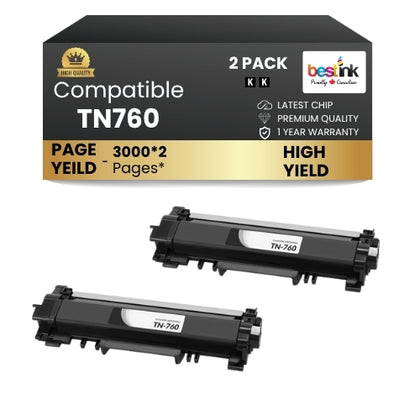 Compatible Brother TN760 Toner Cartridge Black High-Yield ( 2 Pack )