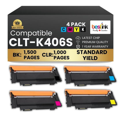 Compatible Samsung CLT-K406S Black/Cyan/Magenta/Yellow Toner 4 Pack