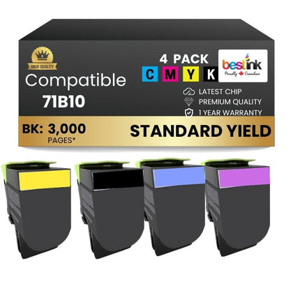 Compatible Lexmark 71B10K0/71B10C0/71B10Y0/71B10M0/ Toner Cartridge 4 Pack