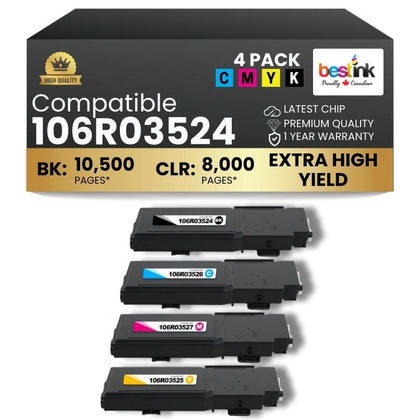 Compatible Xerox 106R03524/106R03525/106R03526/106R03527 BKCMY Toner Cartridge 4 Combo Pack