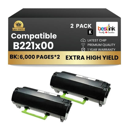 Compatible Lexmark B221X00 Black Toner Cartridge 2 Pack