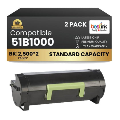 Compatible Lexmark  51B1000 Black Toner 2 Pack